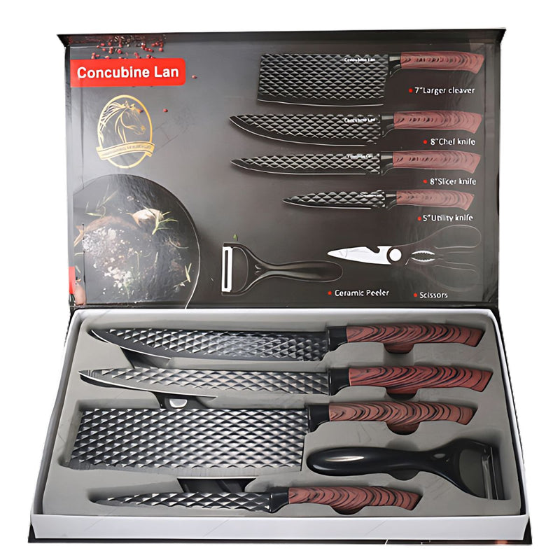 Cuchillos de Cocina Profesionales. Set de 6 piezas. Juego de cuchillos con tijera y pelador.