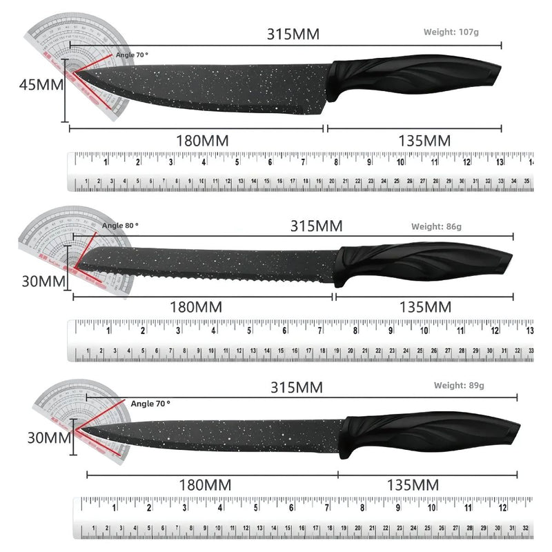 Cuchillos de Cocina Profesionales. Set de 6 piezas. Juego de cuchillos antiadherentes con pelador.