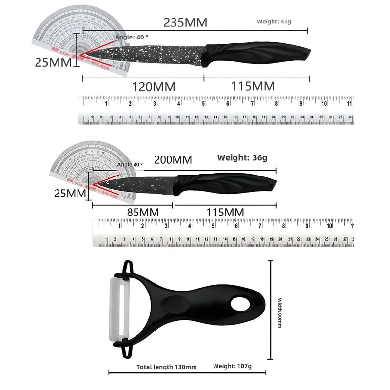 Cuchillos de Cocina Profesionales. Set de 6 piezas. Juego de cuchillos antiadherentes con pelador.