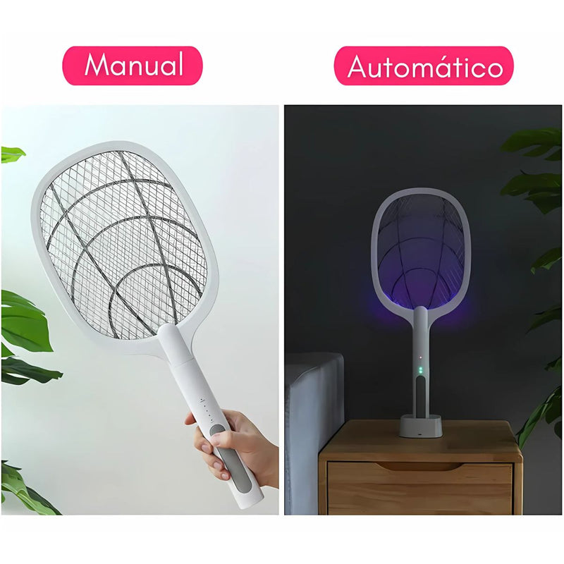 Raqueta Mata moscas e Insectos. Trampa Para Mosquitos Eléctrica Portátil en forma de raqueta. Luz UV Inalámbrica.