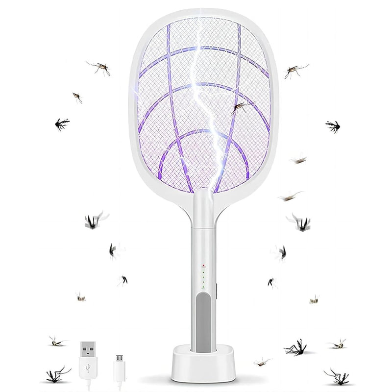 Raqueta Mata moscas e Insectos. Trampa Para Mosquitos Eléctrica Portátil en forma de raqueta. Luz UV Inalámbrica.
