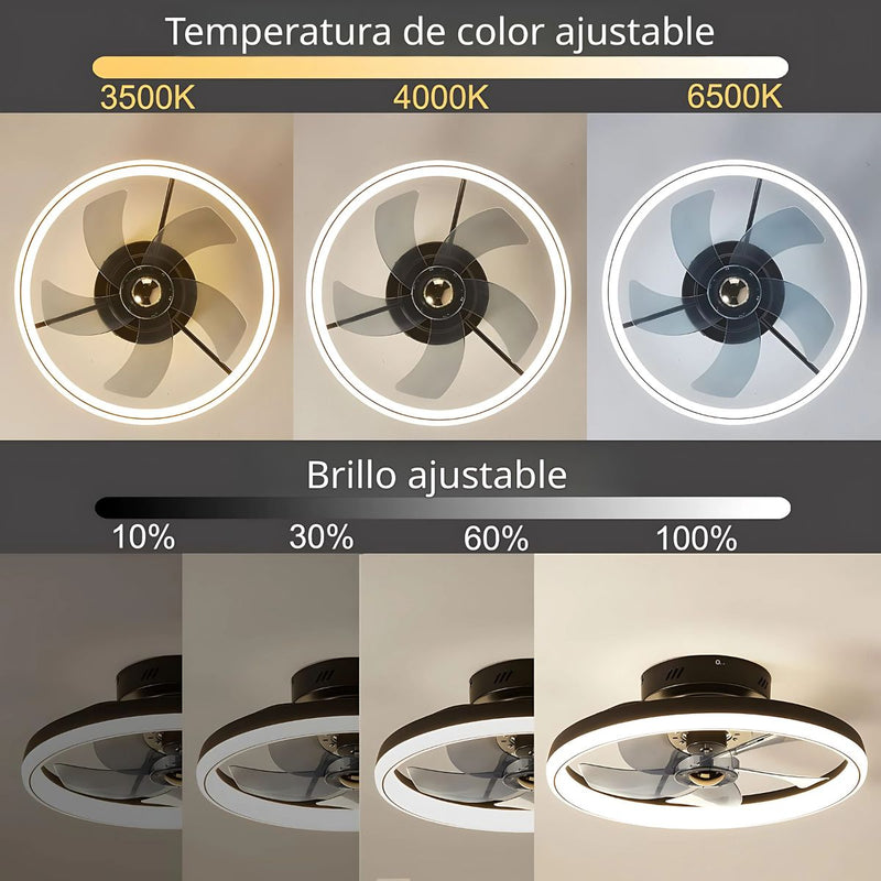 Abanico de Techo Ventilador LED (Color Negro). 3 Tonos de Luz. Ventilador Silencioso 110V.