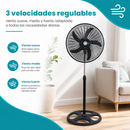 Abanico de Pedestal 18" Negro 110V 50-60W con 3 Velocidades. Ventilador Altura Ajustable 57-127cm con Aspas de Plástico, Motor de Aluminio y Base de Hierro