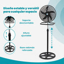 Abanico 3 en 1 de Pedestal 18" Negro 110V 50-60W con 3 Velocidades e Interruptor Desmontable. Ventilador Altura Ajustable 57-127 cm