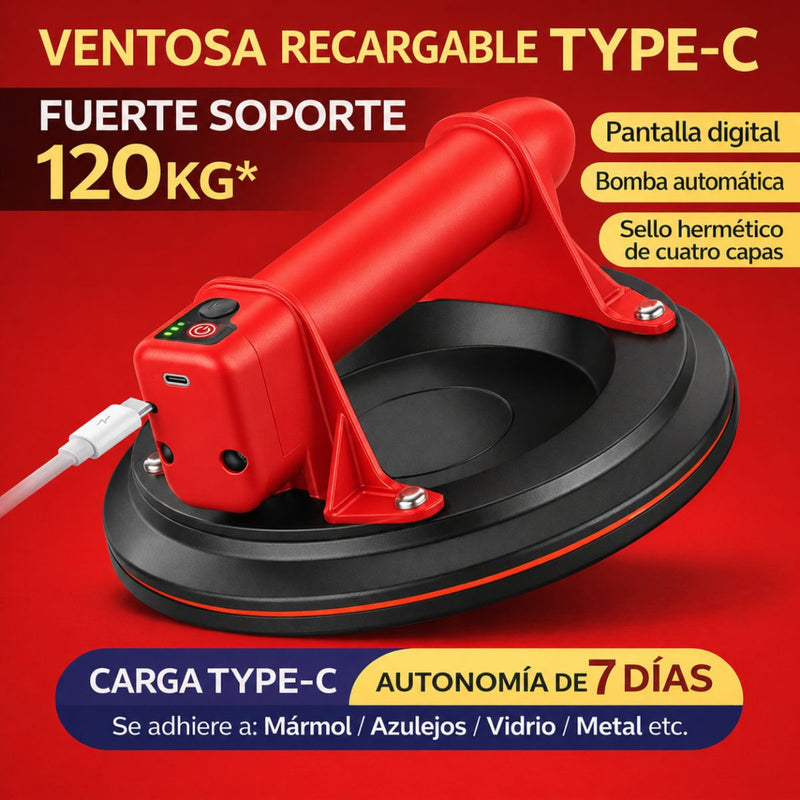 Ventosa Eléctrica 8" Recargable 120KG. Bomba Automática con Pantalla Digital. Succionador chupas para Mármol, Vidrio y Azulejos.