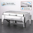 Chafing Dish Rectangular De Acero Inoxidable Con Tapa hidraulica cierre suave De Vidrio 22x14x11" De 1 Compartimiento Calentamiento Por Alcohol Para Hoteles, Restaurantes, Buffets, Catering.