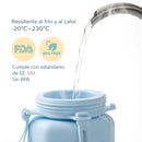 Botella de agua plegable de silicona 600ml. Termo portátil. Diseño flexible compactable. BPA Free. Color celeste.