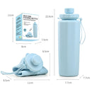 Botella de agua plegable de silicona 600ml. Termo portátil. Diseño flexible compactable. BPA Free. Color celeste.