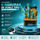 Cargador de Baterías recargables AA AAA 8 Ranuras. Cargador de Pilas Híbrido para Pilas con Entrada USBC 5V. (No incluye baterias)