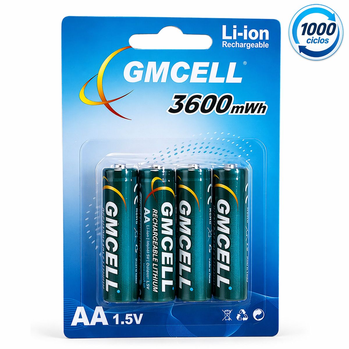 Pilas Recargables AA 1.5V 3600mWh Li-ion Pack 4 Unidades. Baterías de Alto Rendimiento hasta 1000 Recargas.