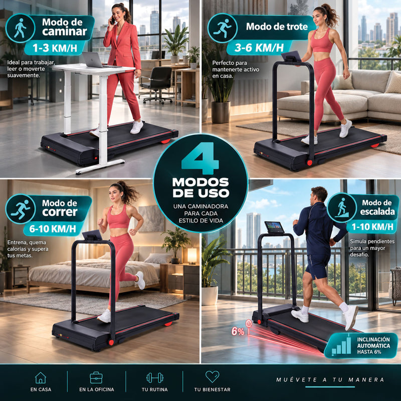 Caminadora eléctrica Cinta de Correr Plegable con Bluetooth 10KM/H, Motor 2.0HP con Velocidad 1-10km/h y Baranda Manual Negra (49x105x105cm).