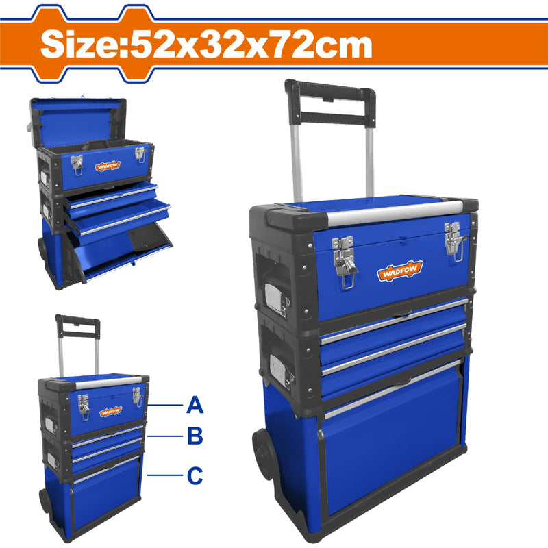 Caja de herramientas de servicio mecánico para taller estilo carrito Trolley con mango. Tamaño total: 520x320x720mm 3 bandejas.