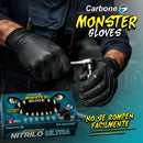 Guantes de Nitrilo Negros 8 Mil (0.20 mm) Monster Gloves Carbone. Ultra Resistentes y Difíciles de Romper.  Uso Industrial Mecánico y Automotriz. Caja 100 Unds Talla L