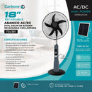 Abanico Solar de Pedestal Carbone de 18" Recargable AC/DC. Ventilador de 3 Velocidades con Lámpara LED y Batería 12V 4.5Ah