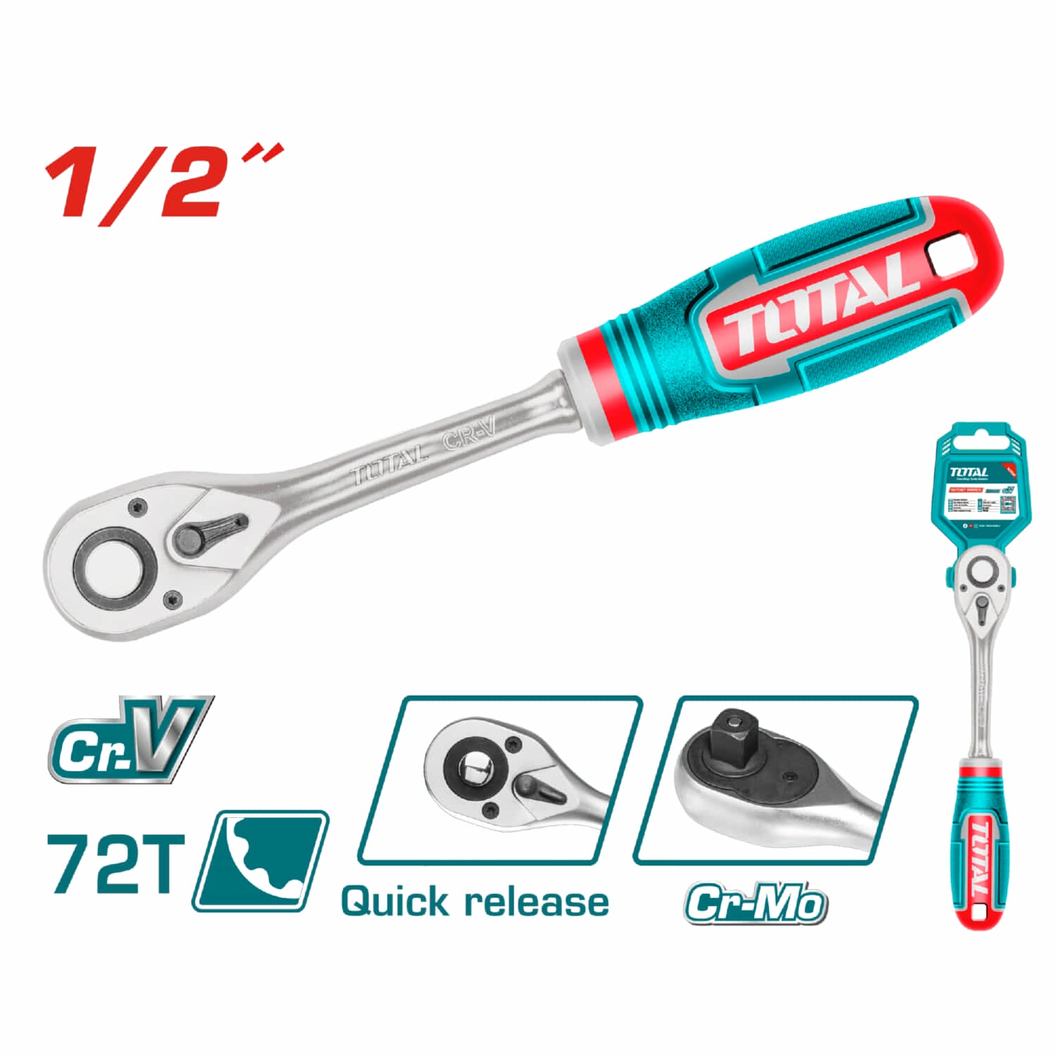 Ratchet de 1/2" 45T 260 mm largo Material CR-V+Cr-Mo.