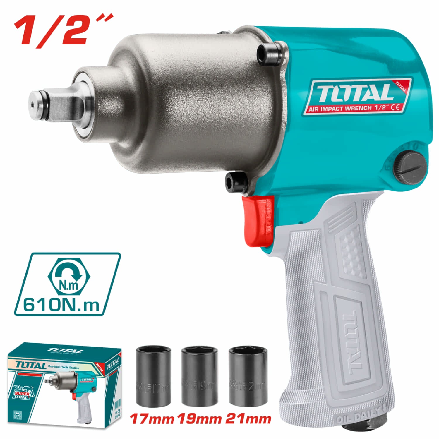 Llave de impacto neumatica 1/2". 7000 rpm.Max.torque:610Nm(450ft)(1 año)