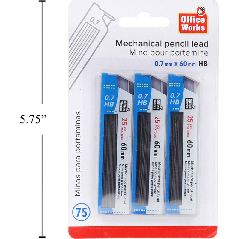 Minas Para Lápiz Mecanico HB 0,7X60 Mm 3 Paquetes De 25Pc C/U Para Porta Minas