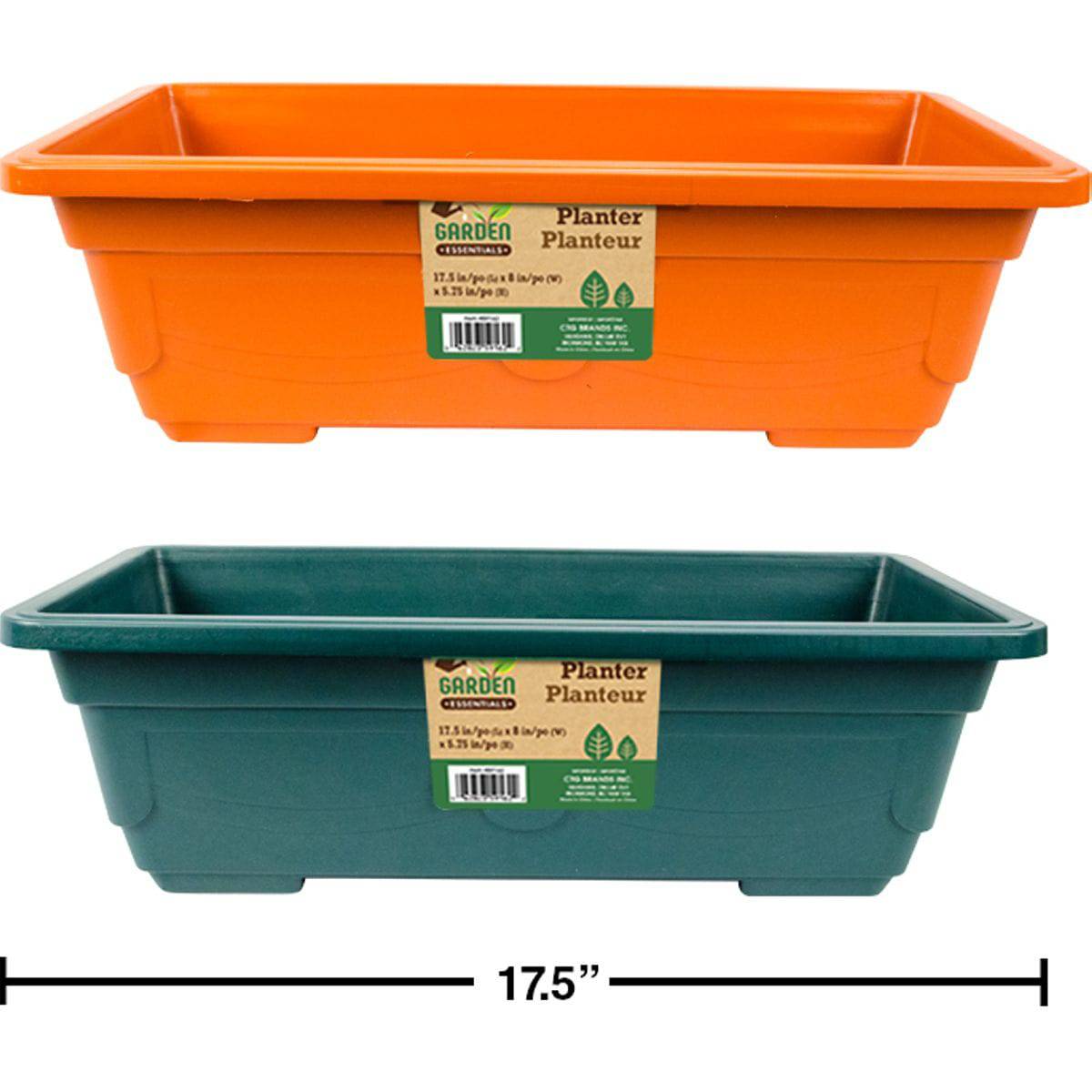 Macetero Jardinera Rectangular Plástico 17.5" Lx8 "Wx5.75"H (1Pza) (Colores Variados Al Azar)