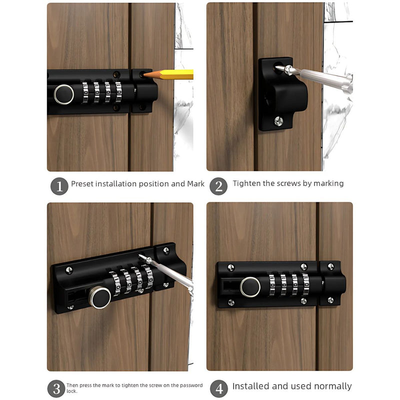 Picaporte Pestillo de Seguridad Reforzado. Cerradura con Código de 4 Dígitos en Aleación de Zinc para Exterior e Interior.