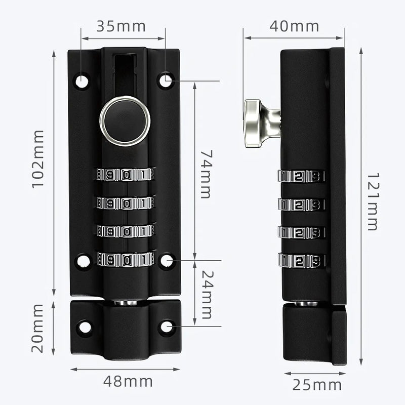 Picaporte Pestillo de Seguridad Reforzado. Cerradura con Código de 4 Dígitos en Aleación de Zinc para Exterior e Interior.