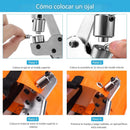 Pinza para Colocación de Ojales Metálicos. Kit Set para Colocar Ojales con Pinza Manual y 300 Piezas de 10 mm para Tela, Lona y Cuero.