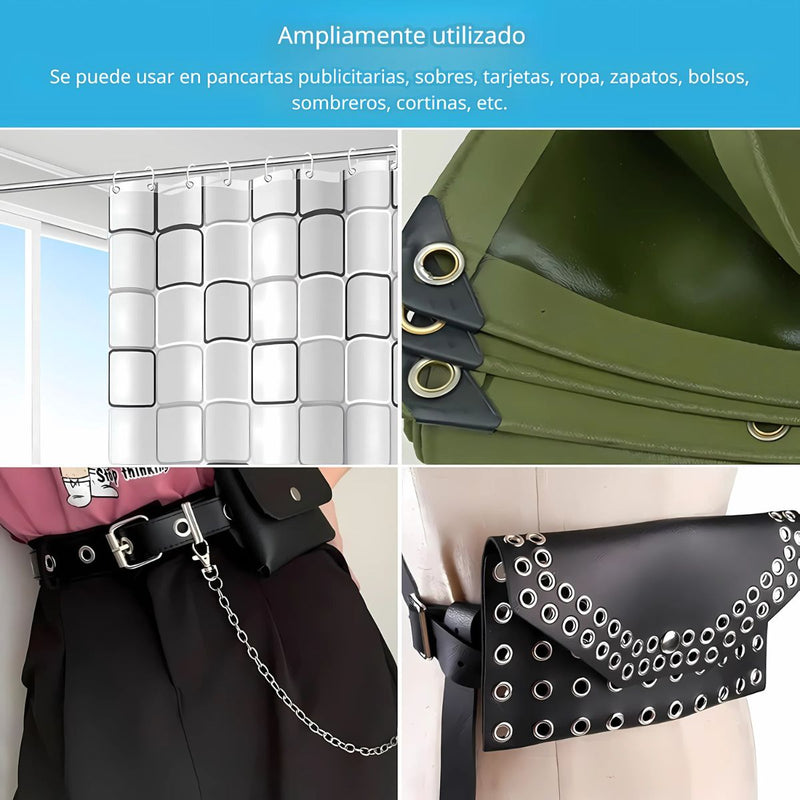 Pinza para Colocación de Ojales Metálicos. Kit Set para Colocar Ojales con Pinza Manual y 300 Piezas de 10 mm para Tela, Lona y Cuero.