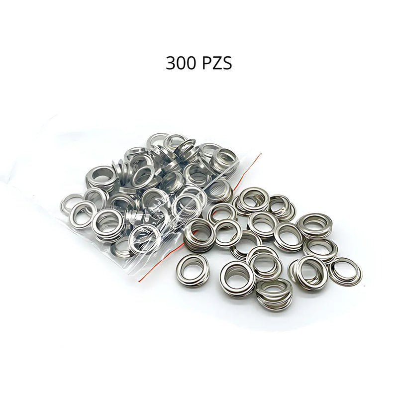 Pinza para Colocación de Ojales Metálicos. Kit Set para Colocar Ojales con Pinza Manual y 300 Piezas de 10 mm para Tela, Lona y Cuero.