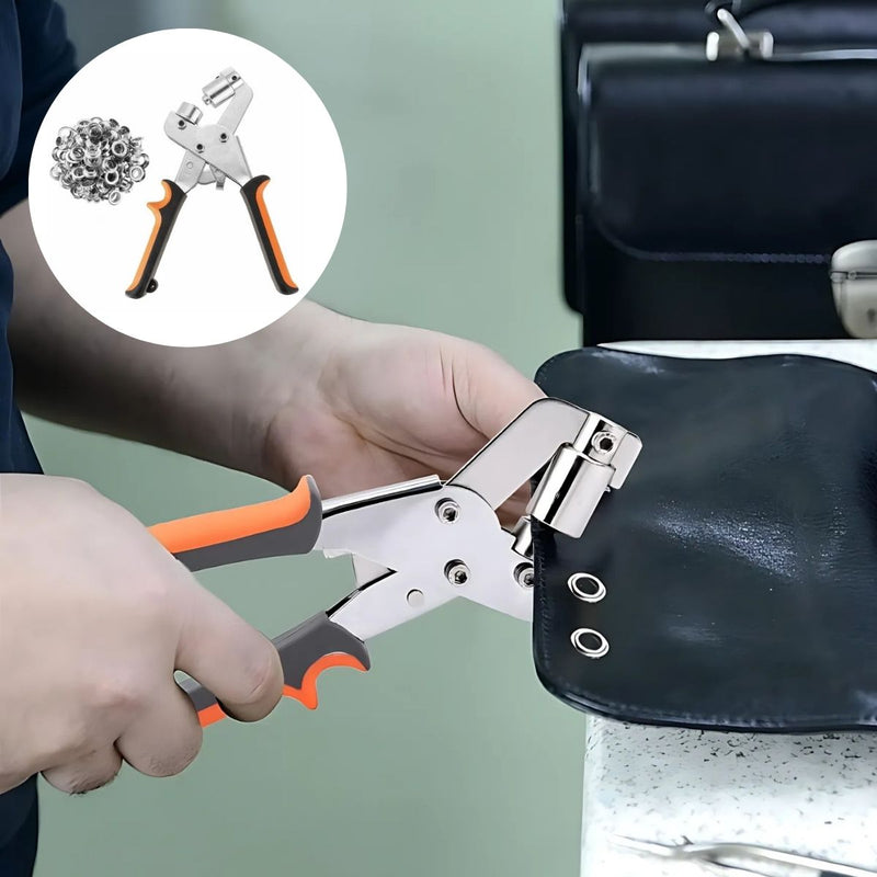 Pinza para Colocación de Ojales Metálicos. Kit Set para Colocar Ojales con Pinza Manual y 300 Piezas de 10 mm para Tela, Lona y Cuero.