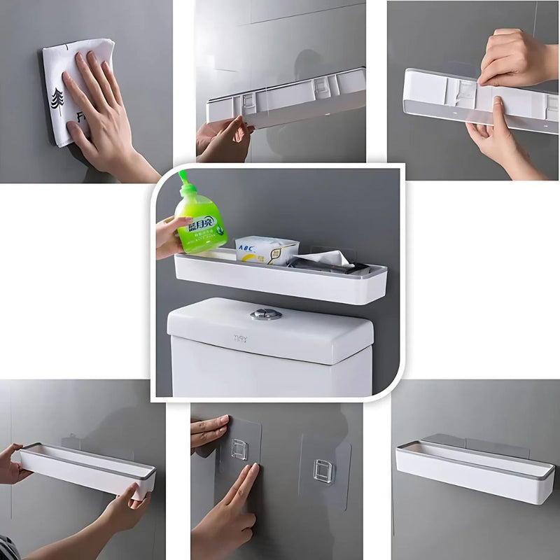 Repisa pared Plástica Autoadhesiva. Estante Organizador de Pared para inodoro Baño o Cocina. Tablilla multifuncional (unidad).