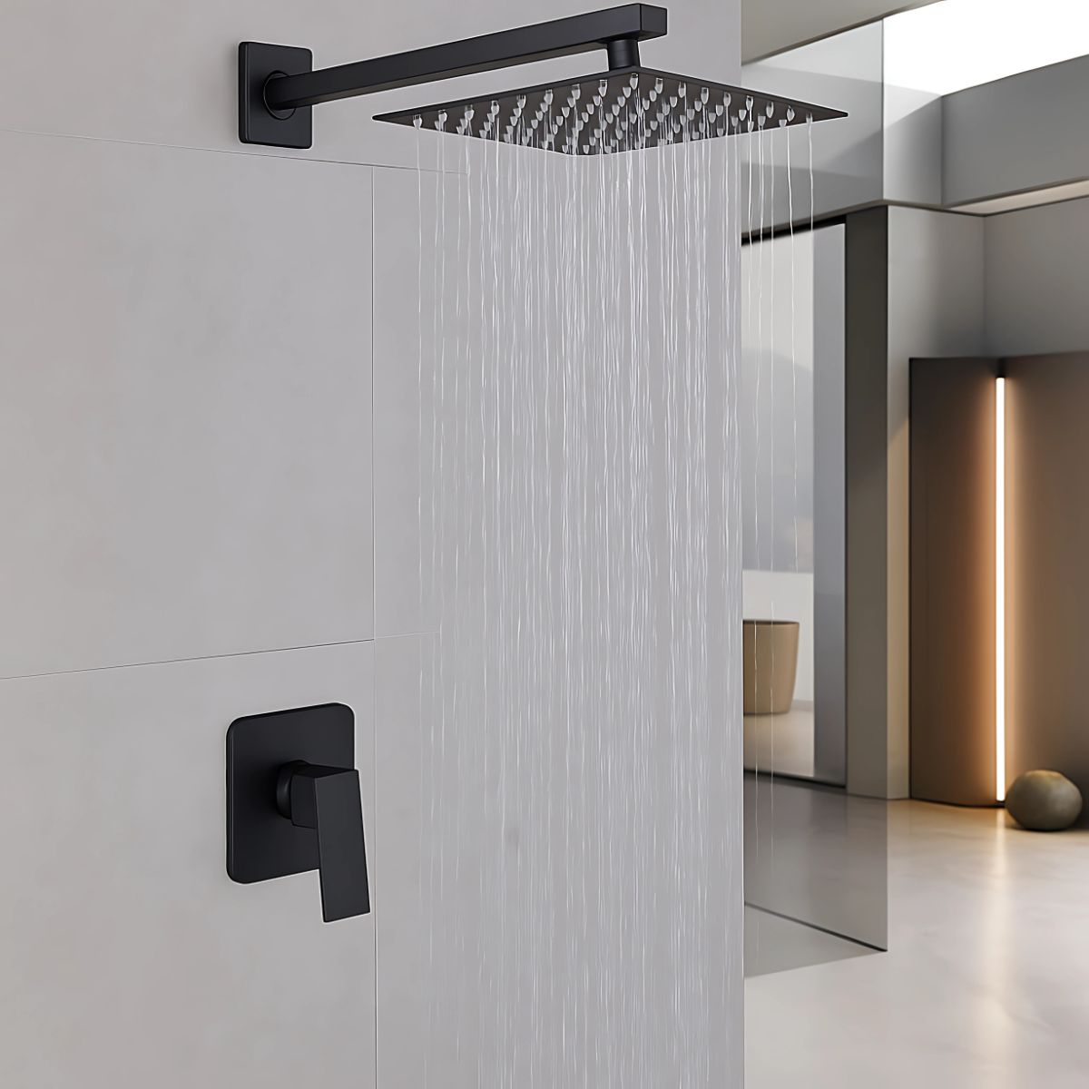 Ducha regadera Tipo Lluvia Cuadrada 8” de Diámetro. Regadera. Color Negro. Acero Inoxidable