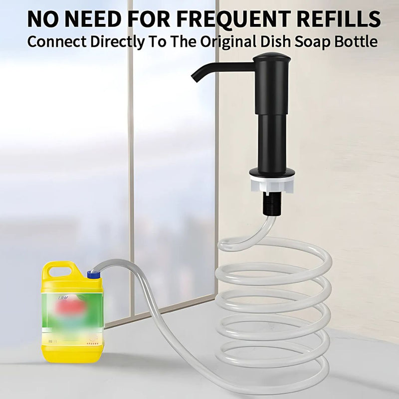 Dispensador de Jabón para Fregadero con Manguera Larga de 1 Metro. Conexión Directa a Botella de Detergente. Dosificador. Jabonera Color negro