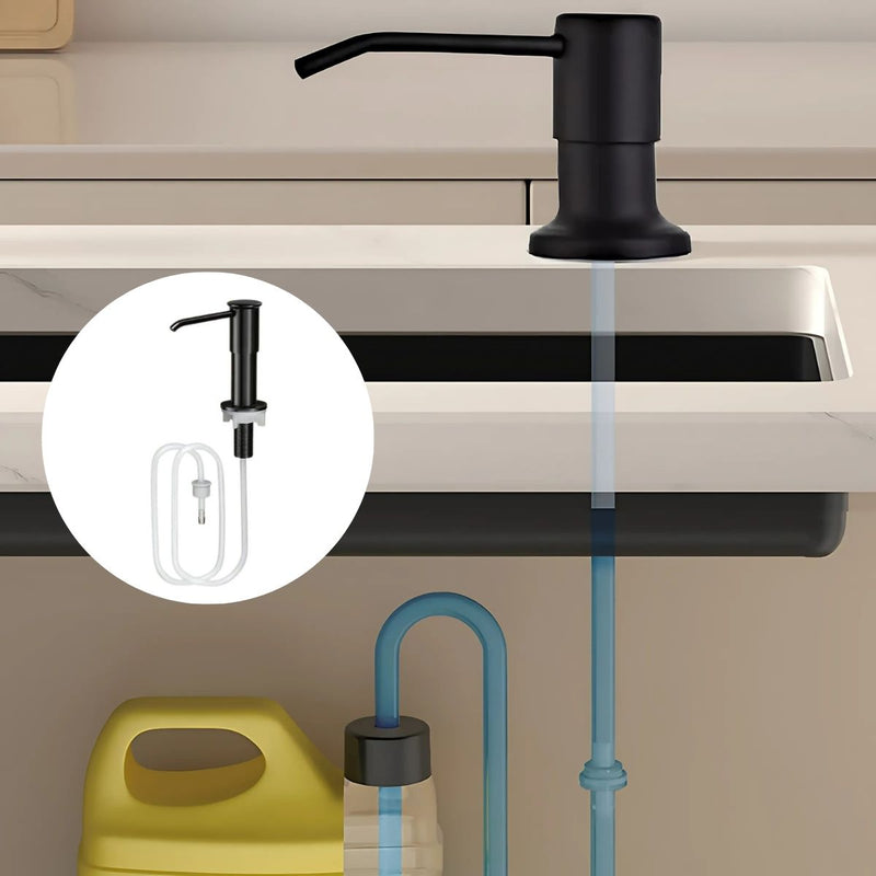 Dispensador de Jabón para Fregadero con Manguera Larga de 1 Metro. Conexión Directa a Botella de Detergente. Dosificador. Jabonera Color negro