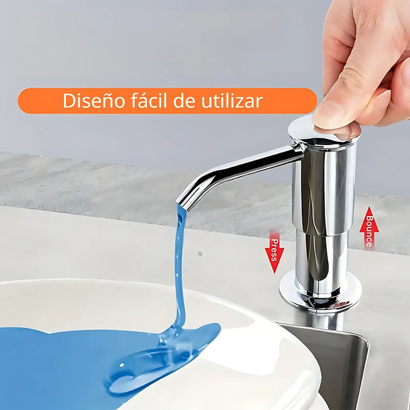 Dispensador de Jabón para Fregadero con Manguera Larga de 1 Metro. Conexión Directa a Botella de Detergente. Dosificador. Jabonera. Color Silver
