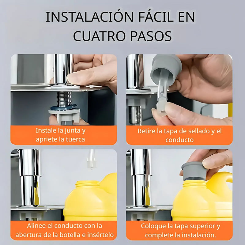 Dispensador de Jabón para Fregadero con Manguera Larga de 1 Metro. Conexión Directa a Botella de Detergente. Dosificador. Jabonera. Color Silver