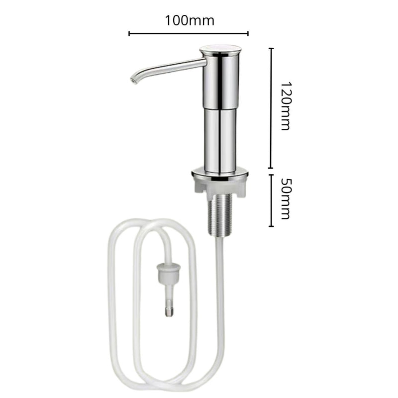 Dispensador de Jabón para Fregadero con Manguera Larga de 1 Metro. Conexión Directa a Botella de Detergente. Dosificador. Jabonera. Color Silver