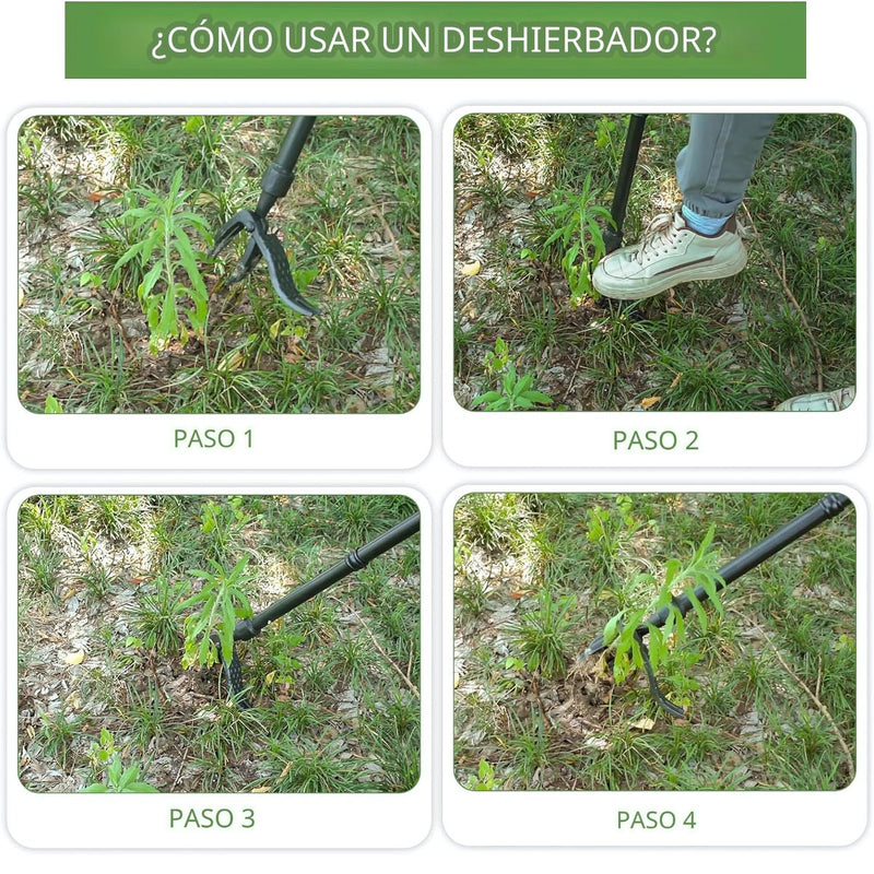 Saca Hierba Removedor de Malezas con Mango Largo para Jardín sin Agacharse. Deshierbador Manual. Tipo garra.