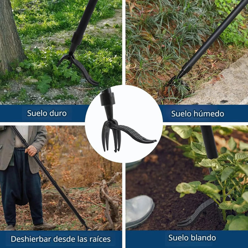 Saca Hierba Removedor de Malezas con Mango Largo para Jardín sin Agacharse. Deshierbador Manual. Tipo garra.