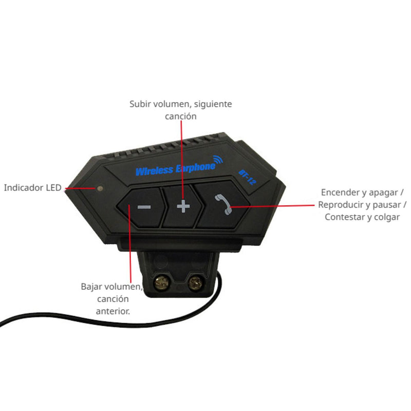 Audífonos Inalámbricos para Casco de Motocicleta. Auricular Bluetooth para Casco de Moto BT12. Headset.