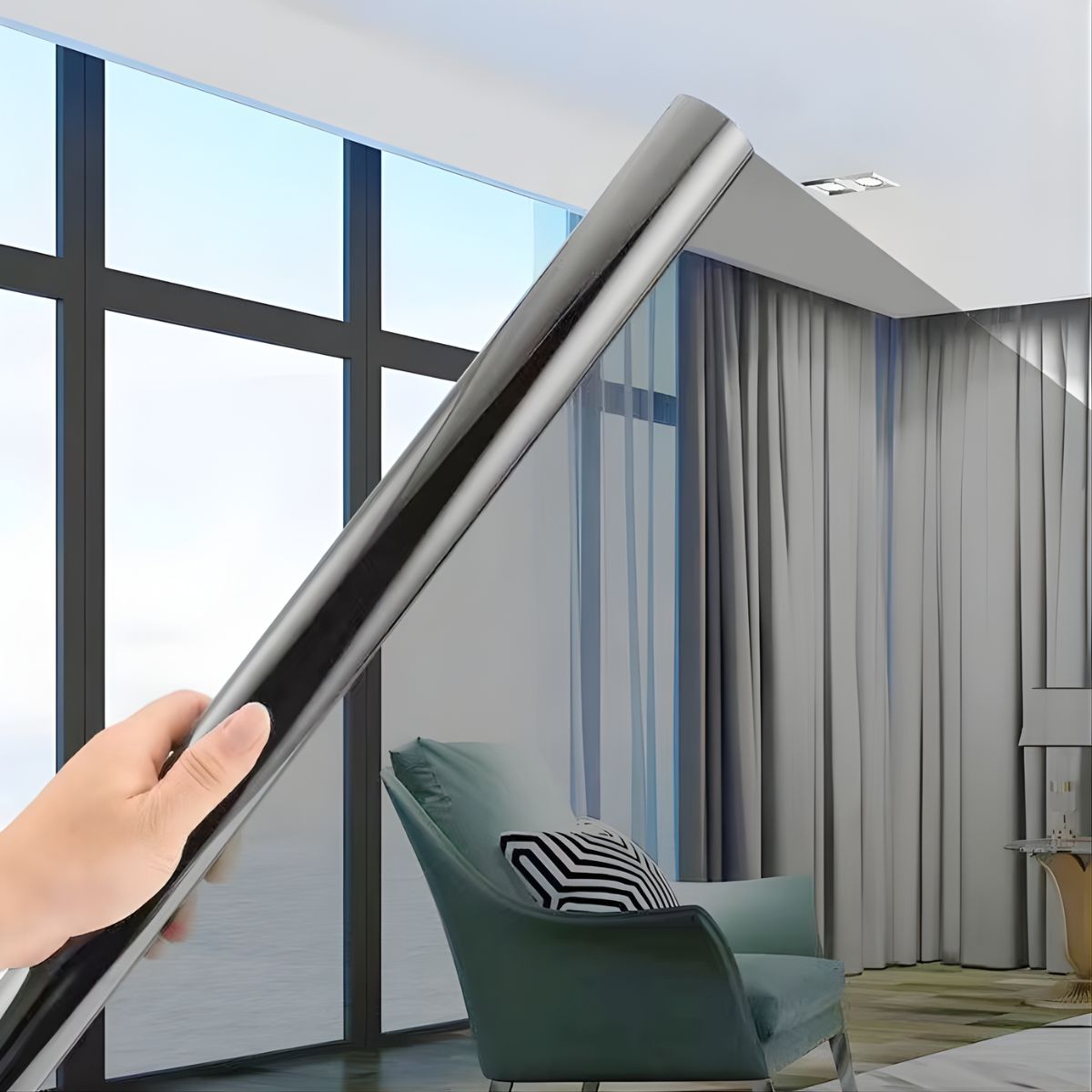 Papel Ahumado Tipo Espejo para Ventanas. Película Solar Reflectiva Aislante Térmica (152cmx3m). Efecto espejo de noche. Transmisión de Luz 28%.