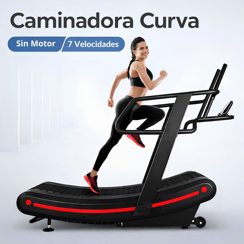 Cinta de Correr Curva sin Motor para Gimnasio y Cardio Profesional 7 Niveles de Resistencia y Pantalla LCD. Máquina de Correr Sin Electricidad para Casa y Gimnasio (200x90x153cm)