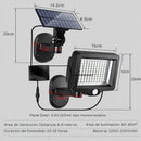 Lámpara reflector Solar Exterior LED 5.5V con Sensor de Movimiento Panel Separado Ajustable Impermeable. Luz de Seguridad Jardín Patio Control Remoto y Autonomía 12H