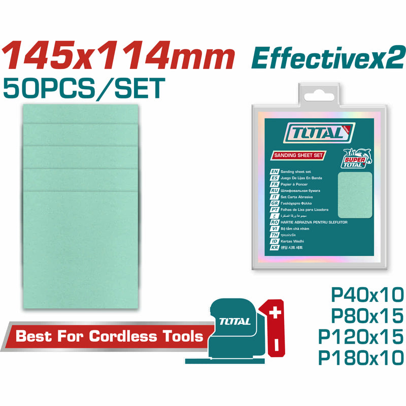 Papeles de Lija 145x114mm P40, P80, P120, P180 Para Múltiples Superficies. Set de 50 Piezas. Lijas