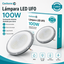 Lámpara LED UFO Industrial 100W IP65 3000K-6500K Para Bodega Galera Taller Comercio Y Centros Comerciales (360x290x76mm). Color Gris