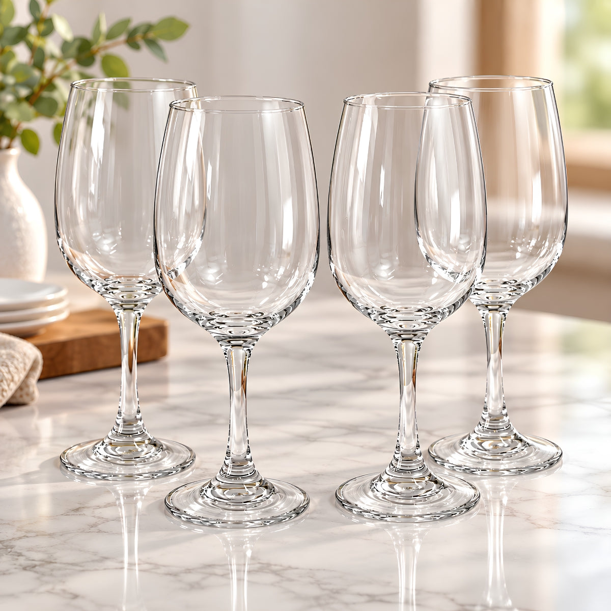 Copas de Vino de Vidrio Transparente 12.2 Oz (361ml) Elegantes y Ligeras (Set de 4)