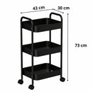 Carrito Organizador Metálico De 3 Niveles 17x12x 28” (43x30x73Cm) Carrito Auxiliar Multifuncional Para Hogar, Oficina, Cocina Y Baño. Color Negro