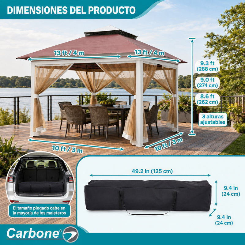 Gazebo toldo Plegable 4x4M con Malla Antimosquitos e Iluminación Cálida solar. Tolda para Exteriores.