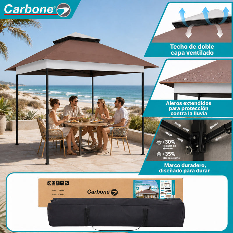 Gazebo Toldo Plegable 4x4M con Techo De Doble capa Ventilado y Bolsa de Transporte. Tolda para Exteriores.