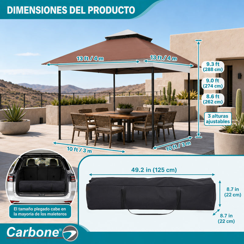 Gazebo Toldo Plegable 4x4M con Techo De Doble capa Ventilado y Bolsa de Transporte. Tolda para Exteriores.