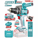 Drill Taladro Inalámbrico 166 Nm 20V Función De Impacto. Motor sin escobillas. Incluye Batería, Cargador y accesorios.