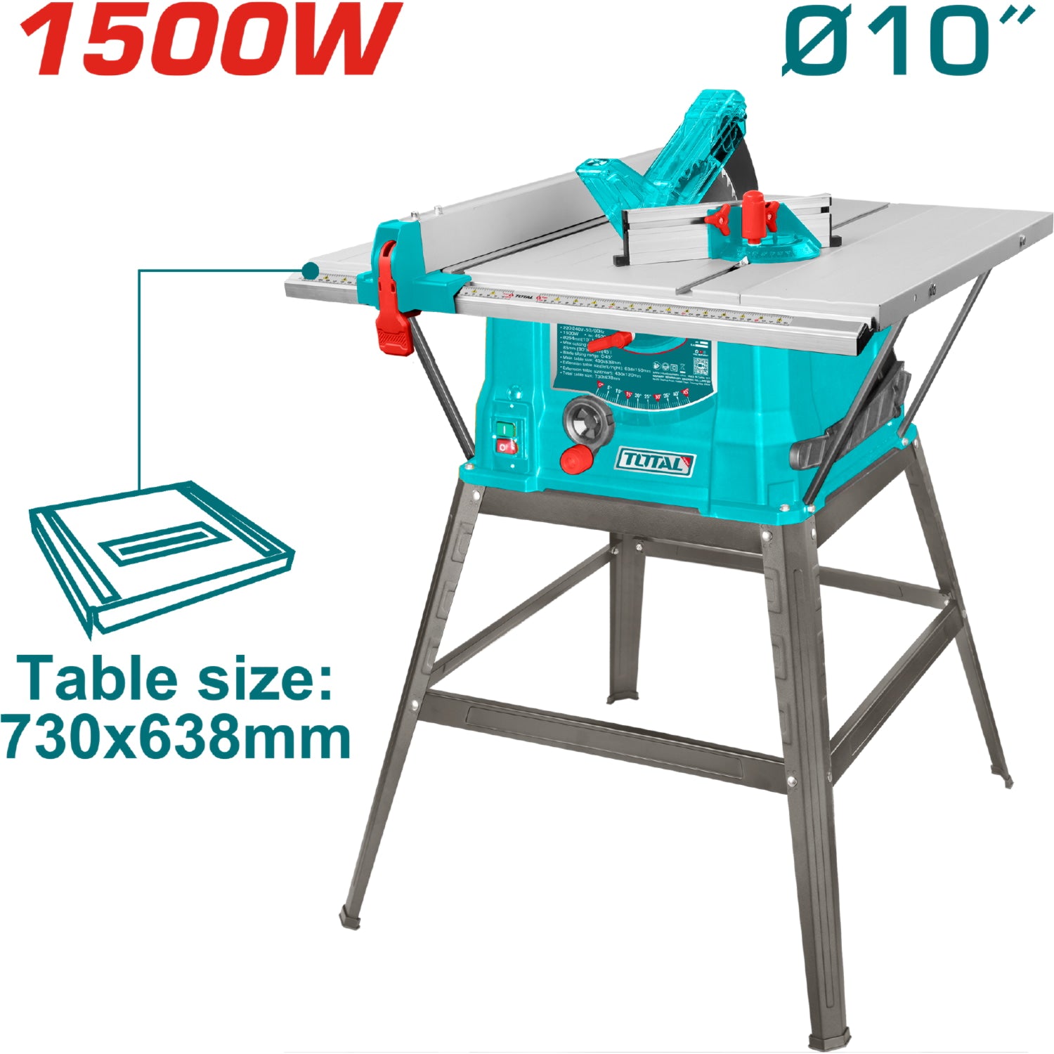 Sierra de Mesa 10" 1500W 110-120V~50/60Hz 4500rpm. Corte de madera. Cortadora de Madera de Banco.